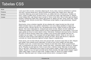 Exemplo de site montado com tabelas CSS