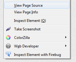 Captura de tela mostrando o menu contextual com 'View Source'